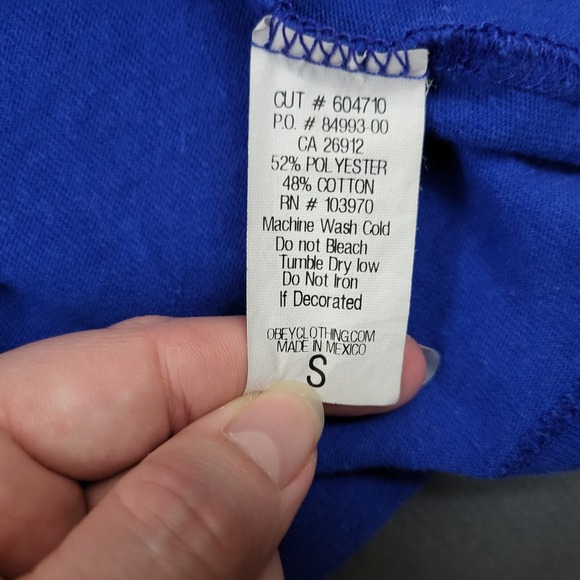 OBEY Sustainable Graphic T Shirt Blue Women's Size S Recycled Blend - Picture 10 of 11